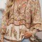 Yellow Floral Print Tie Neck Lantern Sleeve Blouse