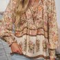 Yellow Floral Print Tie Neck Lantern Sleeve Blouse