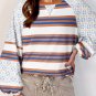 White Striped Floral Printed Patchwork Lantern Sleeve Blouse