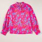 Purple Printed Bubble Sleeve Mock Neck Blouse