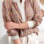 Pink Colorblock Plaid Patchwork Henley Blouse