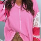 Bonbon Lace Floral Patchwork Sleeve Stitching V Neck Rib Knit Blouse