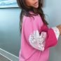 Bonbon Lace Floral Patchwork Sleeve Stitching V Neck Rib Knit Blouse