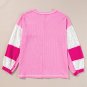 Bonbon Lace Floral Patchwork Sleeve Stitching V Neck Rib Knit Blouse