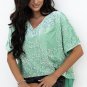 Moonlight Jade Sequin Batwing Sleeve V Neck Velvet Blouse
