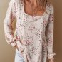 Pink Floral Print Pleated U Neck Loose Fit Blouse