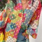 Rose Red Colorblock Abstract Print Button up Loose Shirt