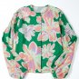 Green Floral Print Button up Pleated Puff Sleeve Loose Shirt