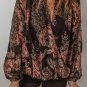 Black Floral Print Criss Cross V Neck Balloon Sleeve Blouse