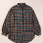 Green Plaid Long Sleeeve Side Split Distressed Hem Shirt