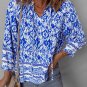 Blue Boho Printed 3/4 Sleeve Tied Neck Blouse