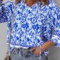 Blue Boho Printed 3/4 Sleeve Tied Neck Blouse