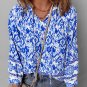 Blue Boho Printed 3/4 Sleeve Tied Neck Blouse