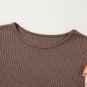 Coffee Ruffled Floral Sleeve Patchwork Waffle Knit O Neck Blouse