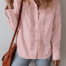 Light Pink Pleated Button-Up Loose Fit Casual Shirt