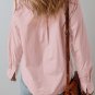 Light Pink Pleated Button-Up Loose Fit Casual Shirt