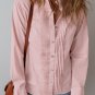 Light Pink Pleated Button-Up Loose Fit Casual Shirt
