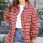 Red Plaid Long Sleeeve Side Split Distressed Hem Shirt