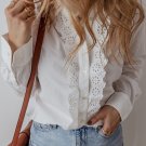 White Lace Crochet Trim Turn Down Collar Buttoned Shirt