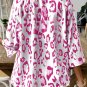 Rose Leopard Print Ruched V Neck 3/4 Sleeve Blouse