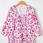 Rose Leopard Print Ruched V Neck 3/4 Sleeve Blouse