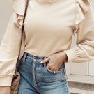 Jet Stream Solid Color Ruffled Shoulder Long Sleeve Blouse