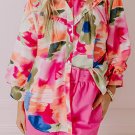 Rose Abstract Print Ruffled Puff Sleeve Shirt