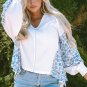 White Abstract Floral Patchwork Batwing Sleeve V Neck Blouse