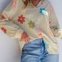 Apricot Stripe Flower Print Collared Button-up Loose Fit Shirt