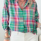 Green Checkered 3/4 Sleeve Collared Loose Fit Shirt