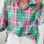 Green Checkered 3/4 Sleeve Collared Loose Fit Shirt