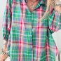 Green Checkered 3/4 Sleeve Collared Loose Fit Shirt