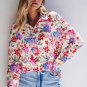 Red Floral Print Slim Fit Buttoned Turn Down Collar Shirt