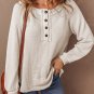 Oatmeal Waffle Knit Buttoned Front Raglan Sleeve Loose Blouse
