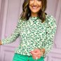 Blackish Green Leopard Print Mock Neck Puff Sleeve Top