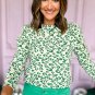 Blackish Green Leopard Print Mock Neck Puff Sleeve Top
