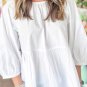 White Bow Knot Cutout Back Loose Fit 3/4 Sleeve Blouse