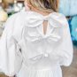 White Bow Knot Cutout Back Loose Fit 3/4 Sleeve Blouse