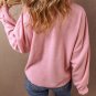 Pink Ribbed Knit Collared Henley Top with Chest Pocket