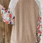 Parchment Floral Patchwork Long Sleeve Ribbed Blouse