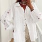 White Floral Embroidered Puff Sleeve Eyelet Patchwork Shirt