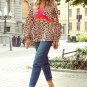 Khaki Cheetah Color Block V Neck Balloon Sleeve Babydoll Blouse