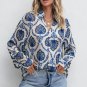 Blue Tribal Pattern Buttoned Front Loose Shirt