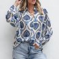 Blue Tribal Pattern Buttoned Front Loose Shirt