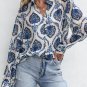 Blue Tribal Pattern Buttoned Front Loose Shirt