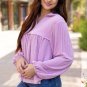 Phalaenopsis Corded Turn-down V Neck Bubble Sleeve Babydoll Blouse