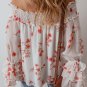 White Floral Print Shirred Off Shoulder Ruffled Sleeve Blouse
