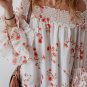 White Floral Print Shirred Off Shoulder Ruffled Sleeve Blouse