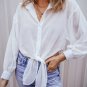 White Solid Knotted Front Loose Fit Sheer Shirt