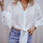 White Solid Knotted Front Loose Fit Sheer Shirt